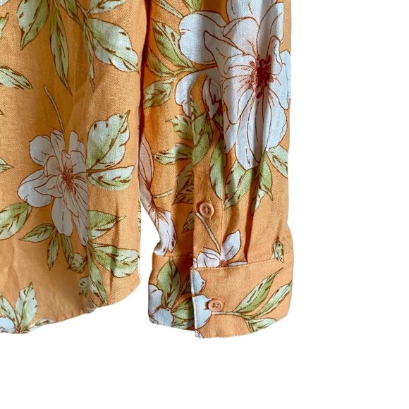 Blue Sol Linen Blend Floral Long Sleeve Button Up Shirt Roll Tab Women's Medium - Picture 7 of 10